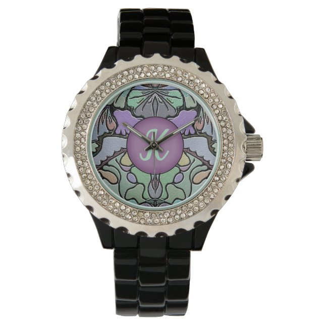 Verziert Art Deco Muster Monogram Armbanduhr (Vorderseite)