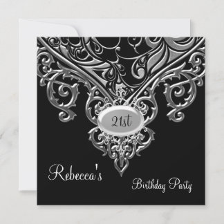 Verziert Black Silver Jewel 21. Elegant Geburtstag Einladung