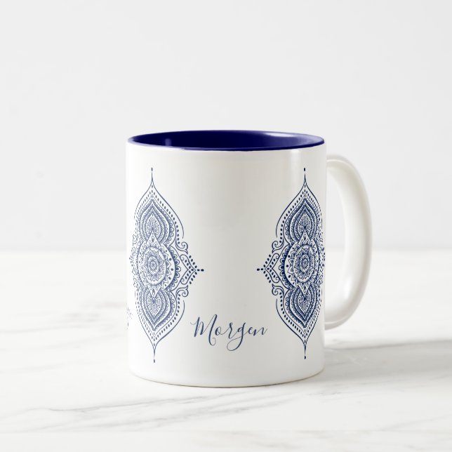 Verziert Blue Paisley Mandala Zweifarbige Tasse (VorderseiteRechts)