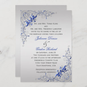 Verziert Blue Silver Floral Wirbel Hochzeiten Einladung