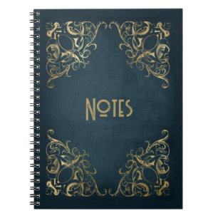 Verziert Blue und Gold Frame Notebook Notizblock