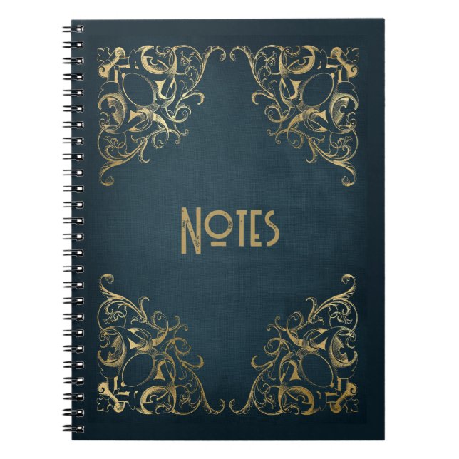 Verziert Blue und Gold Frame Notebook Notizblock (Vorderseite)
