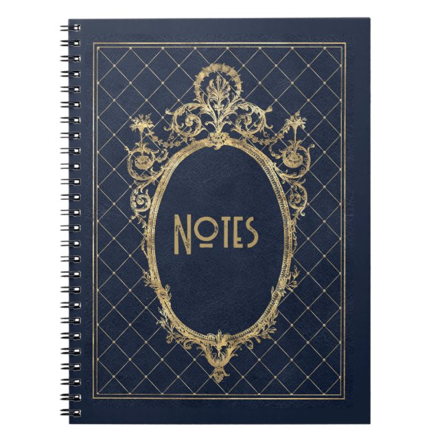 Verziert Blue und Gold Frame Notebook Notizblock (Vorderseite)