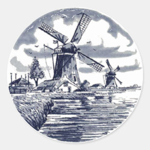 Verziert Chic Antique Dutch Delft Blue Windmill Runder Aufkleber