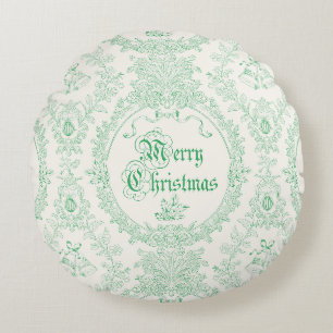 Verziert Classic Vintag Frohe Weihnachts-Grün-Toil Rundes Kissen