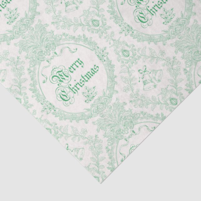 Verziert Classic Vintag Frohe Weihnachts-Grün-Toil Seidenpapier (Detail)