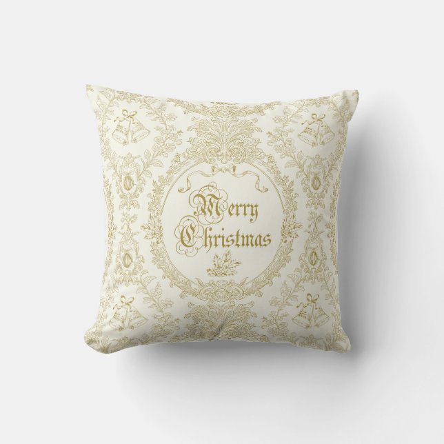 Verziert Classic Vintag Merry Christmas Gold Toile Kissen (Vorderseite)
