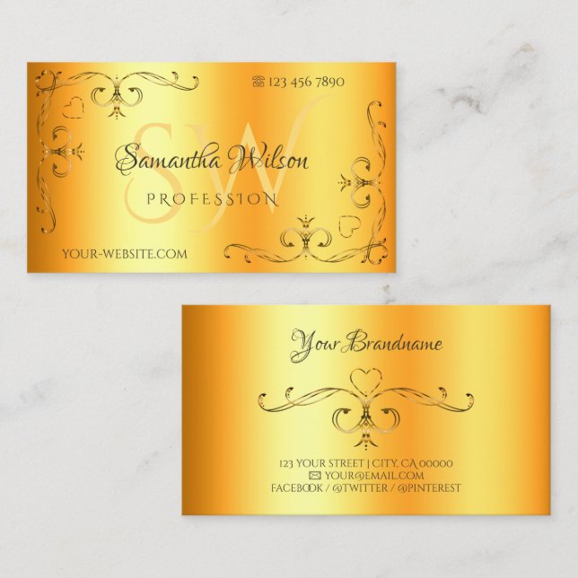 Verziert Corners Initials Luminous Orange Shimmery Visitenkarte (Vorne/Hinten)