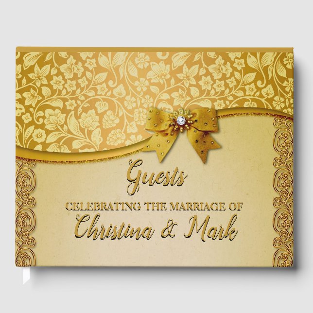 Verziert Elegante Retro Abstrakte Blume und Blätte Gästebuch (Vorderseite)