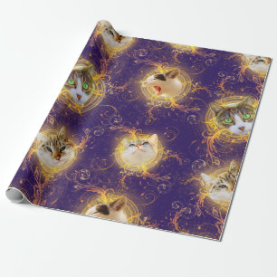 Verziert Floral Damask Niedlich Kitty Cat - Royal  Geschenkpapier