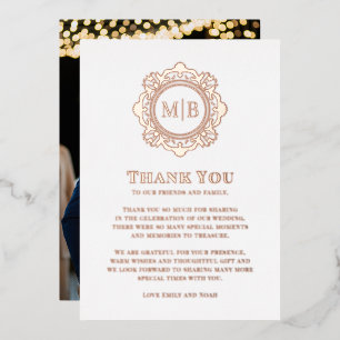 Verziert Floral Monogram Wedding Danke Foto Folien Feiertagskarte