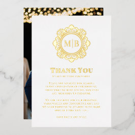 Verziert Floral Monogram Wedding Danke Foto Folien Feiertagskarte