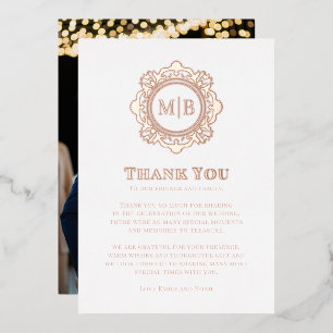 Verziert Floral Monogram Wedding Danke Foto Folien Feiertagskarte
