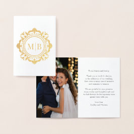 Verziert Floral Monogram Wedding Danke Foto Folienkarte