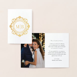 Verziert Floral Monogram Wedding Danke Foto Folienkarte