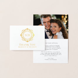 Verziert Floral Monogram Wedding Danke Foto Folienkarte