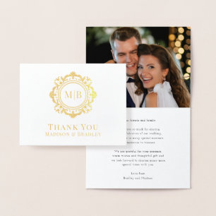 Verziert Floral Monogram Wedding Danke Foto Folienkarte