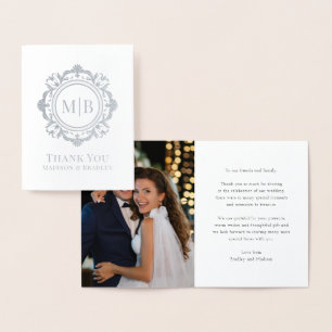 Verziert Floral Monogram Wedding Danke Foto Folienkarte