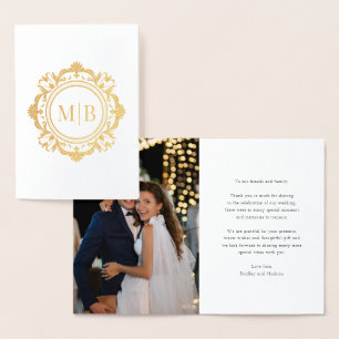 Verziert Floral Monogram Wedding Danke Foto Folienkarte