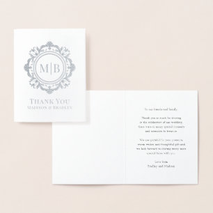 Verziert Floral Monogram Wedding Vielen Dank Folienkarte