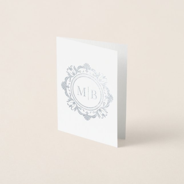 Verziert Floral Monogram Wedding Vielen Dank Folienkarte (Vorderseite)