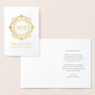 Verziert Floral Monogram Wedding Vielen Dank Folienkarte