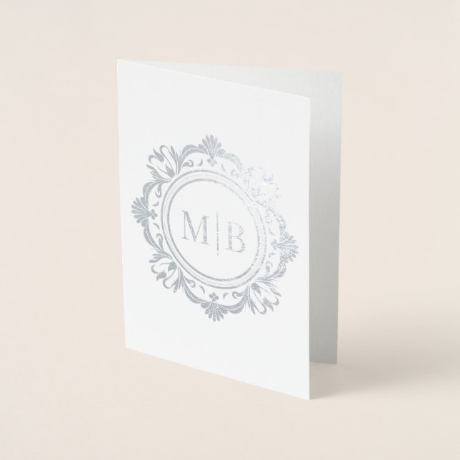 Verziert Floral Monogram Wedding Vielen Dank Folienkarte (Vorderseite)