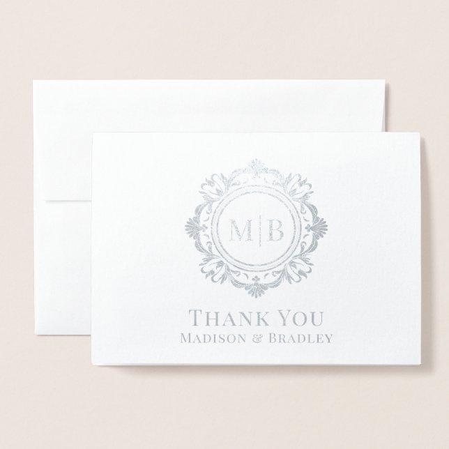 Verziert Floral Monogram Wedding Vielen Dank Folienkarte (Vorderseite mit Umschlag)