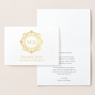 Verziert Floral Monogram Wedding Vielen Dank Folienkarte