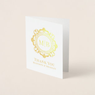 Verziert Floral Monogram Wedding Vielen Dank Folienkarte