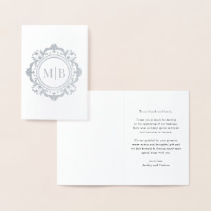 Verziert Floral Monogram Wedding Vielen Dank Folienkarte