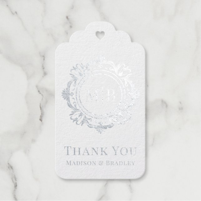 Verziert Floral Monogram Wedding Vielen Dank Geschenkanhänger (Vorderseite)