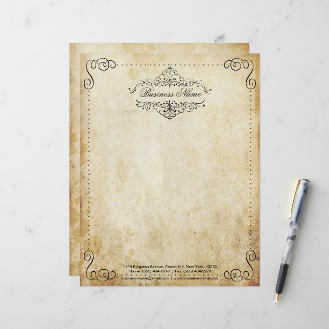 Verziert Geblüht Vintages Business Briefbogen (Vorderseite/Rückseite Beispiel)