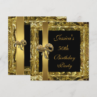 Verziert Gold Black 50. Geburtstag Elegante Einlad Einladung