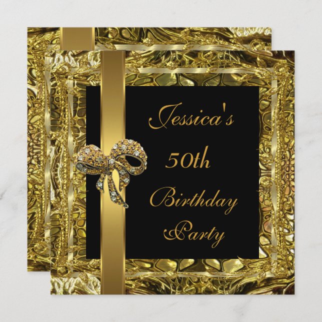 Verziert Gold Black 50. Geburtstag Elegante Einlad Einladung