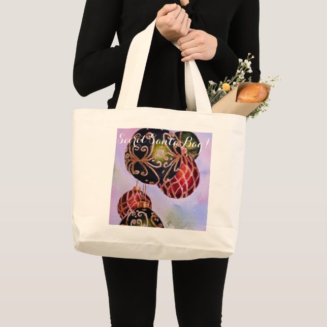 VERZIERT GOLD CHRISTMAS ORNAMENS SECRET SANTA JUMBO STOFFBEUTEL (Vorderseite (Produkt))