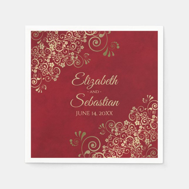 Verziert Gold Filigree Elegante Rote Hochzeit mit  Serviette (Vorderseite)