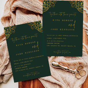 Verziert Gold Frills Minimalistische Script-Hochze Einladung