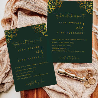 Verziert Gold Frills Minimalistische Script-Hochze Einladung