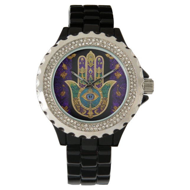 Verziert Gold Third Eye Hamsa Armbanduhr (Vorderseite)