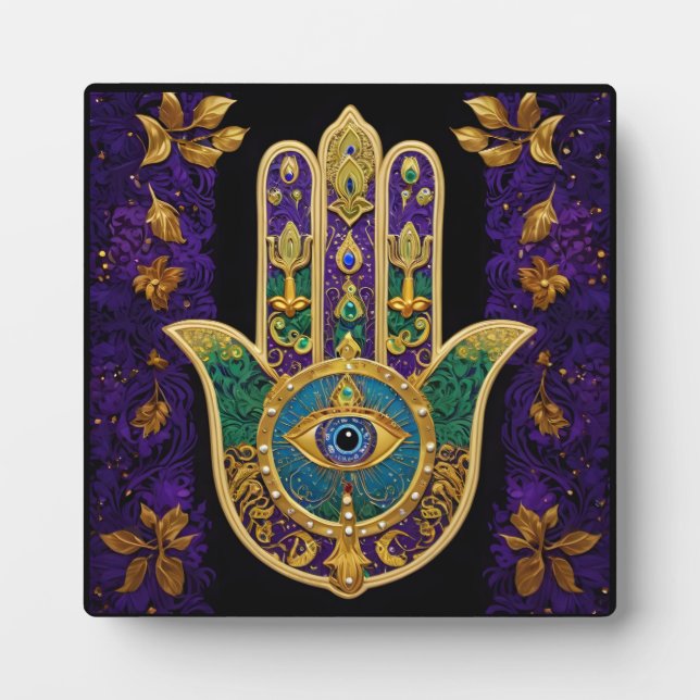 Verziert Gold Third Eye Hamsa Fotoplatte (Vorderseite)