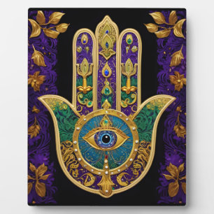 Verziert Gold Third Eye Hamsa Fotoplatte
