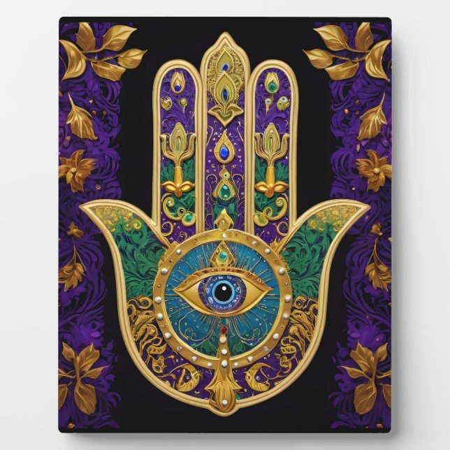 Verziert Gold Third Eye Hamsa Fotoplatte (Vorderseite)