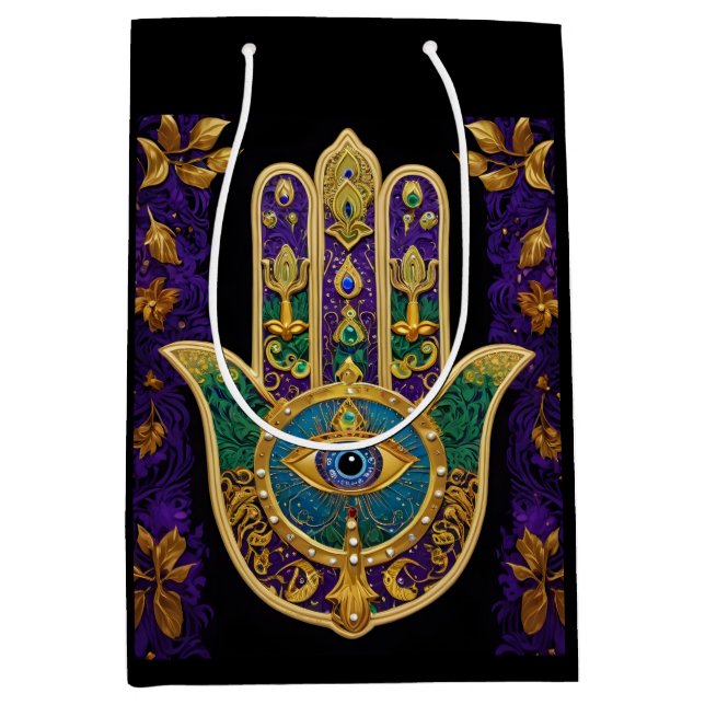 Verziert Gold Third Eye Hamsa Mittlere Geschenktüte (Vorderseite)