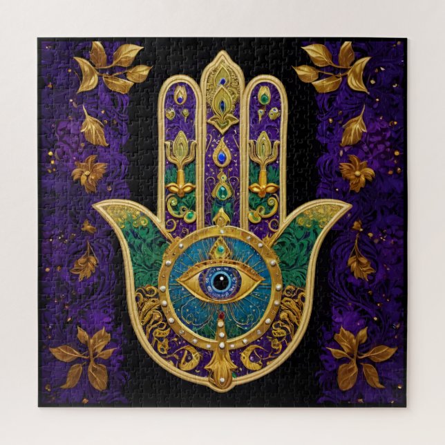 Verziert Gold Third Eye Hamsa Puzzle (Vertikal)