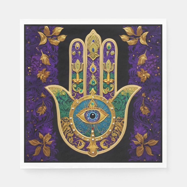 Verziert Gold Third Eye Hamsa Serviette (Vorderseite)