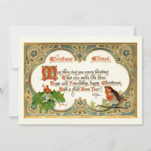 Verziert Gold Vintage Christmas Verse, Robin & Hol Feiertagskarte