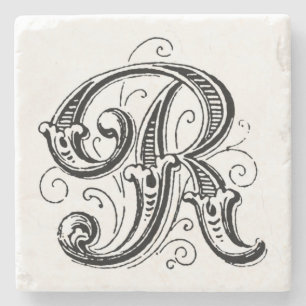 Verziert-Gray-Monogramm "R" Steinuntersetzer