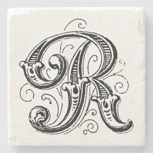 Verziert-Gray-Monogramm "R" Steinuntersetzer (Vorderseite)