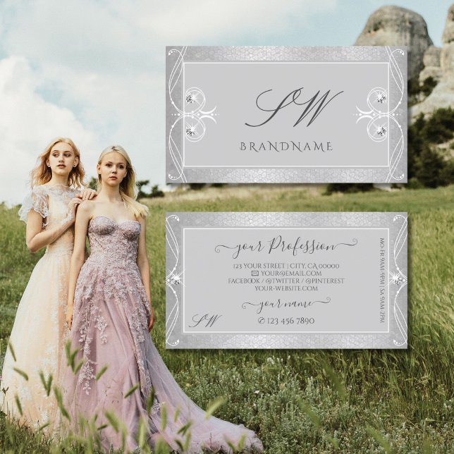 Verziert Gray Silver Mosaic Sparkle Jewels Initial Visitenkarte (Von Creator hochgeladen)